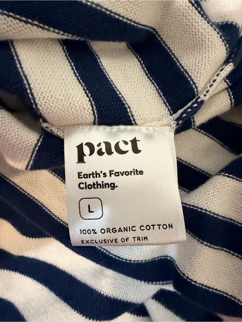 Pact Laguna Striped Knit Sweater Large Boatneck Cream Navy Nautical Coastal - Picture 10 of 10
